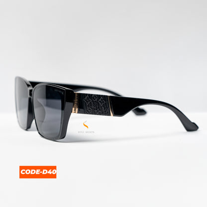 Louis Vuitton CODE-D40 sunglasses, showcasing a sleek, modern design with the iconic LV logo.

